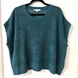 DR2 by Daniel Rainn XL cotton paisley open stitch boxy tank sweater teal